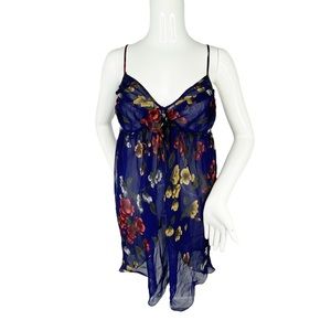 Victorias Secret Gold Label Vintage Blue Floral Chiffon Nightgown Teddie Size M